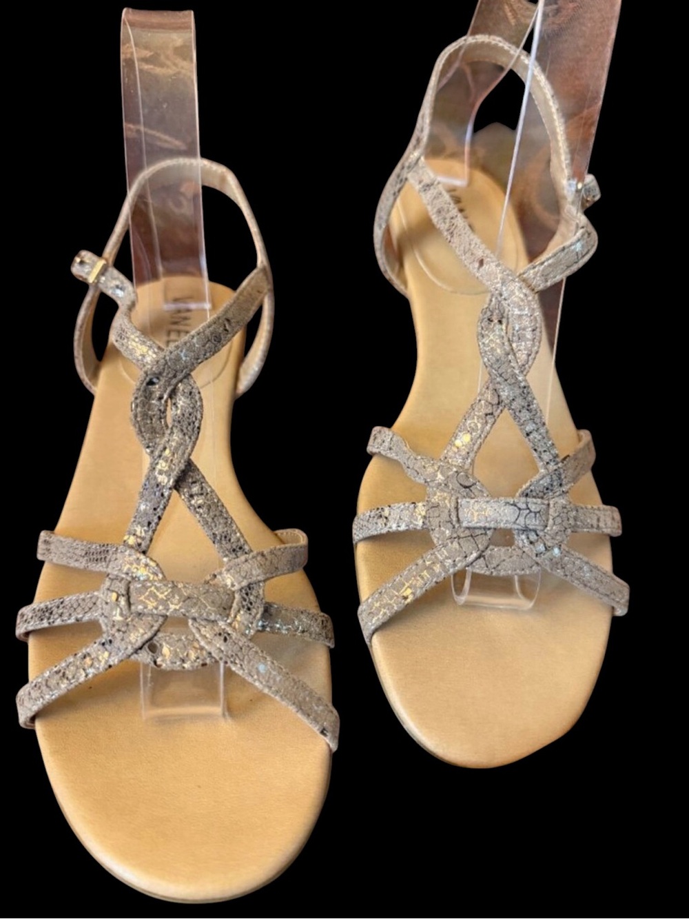 Vaneli Boon Flat Tan/Brown Snake Pattern Metallic Sandal Sz 8N